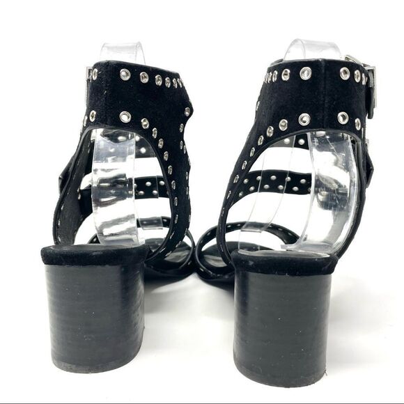 SOL Sana Black Sweet Pea Black Studded Suede Block Heeled Sandals Size 39 - Picture 8 of 11